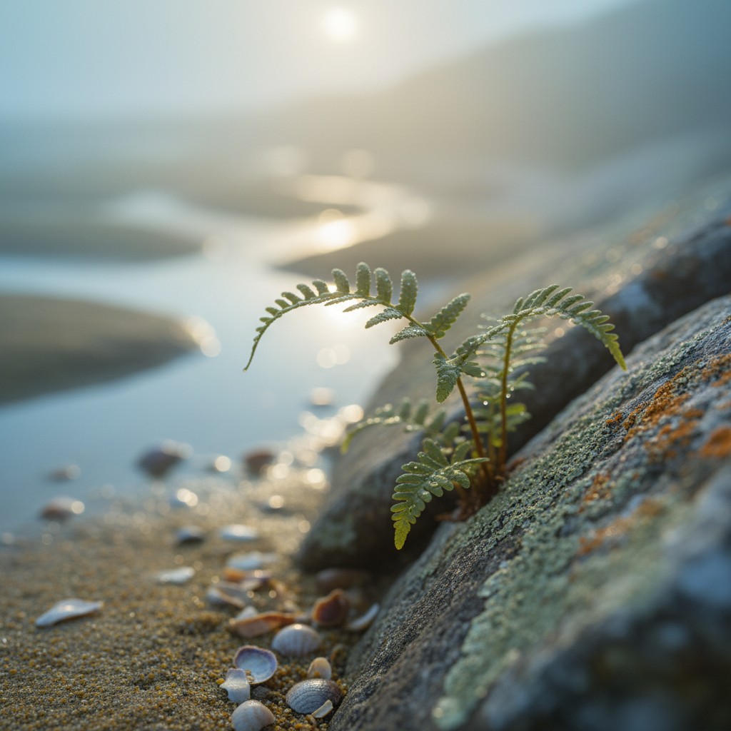 Algae growing close to water in sunlight.